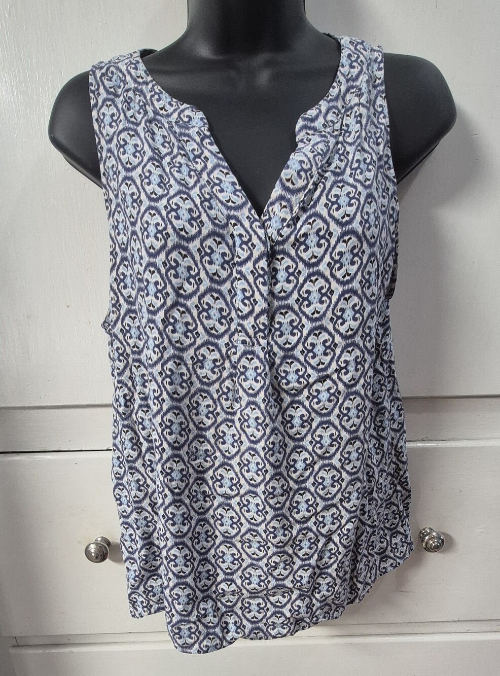 Cynthia Rowley Blue and White Printed Sleeveless Tank Top